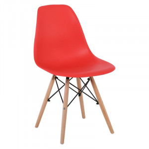 ART Wood Καρέκλα Τραπεζαρίας - Κουζίνας, Πόδια Οξιά, Κάθισμα PP Κόκκινο - 1 Step K/D (ΣΕΤ 4 τεμ)