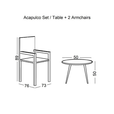 ACAPULCO Set Κήπου - Βεράντας: Τραπέζι + 2 Πολυθρόνες Μέταλλο Μαύρο / Rattan Άσπρο