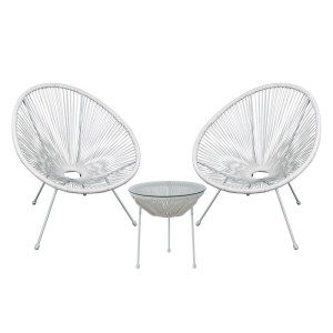 ACAPULCO Set Κήπου - Βεράντας: Τραπέζι + 2 Πολυθρόνες Μέταλλο Άσπρο/Rattan Άσπρο