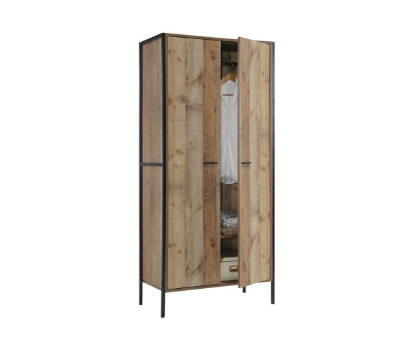PALLET-W Ντουλάπα Δίφυλλη, 2 Ράφια, Κρεμάστρα, Μέταλλο Βαφή Μαύρο, Απόχρωση Antique Oak