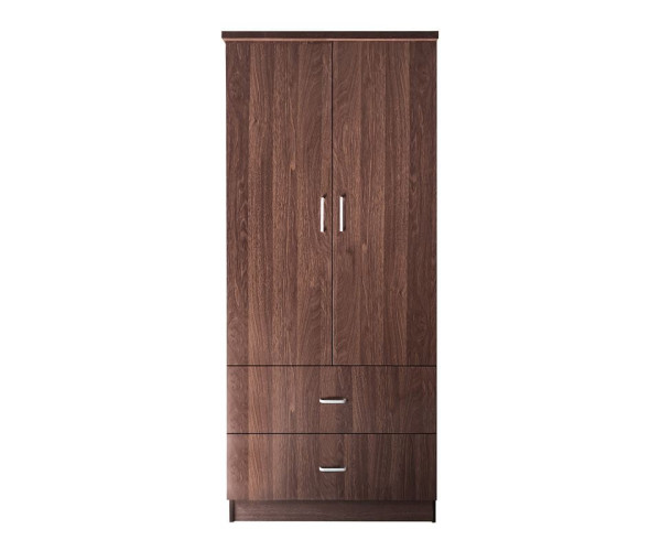 CLOSET Ντουλάπα Δίφυλλη, Ράφι, Θέσεις για Κρεμάστρες, 2 Συρτάρια, Απόχρωση Καρυδί CLOSET Ντουλάπα Δίφυλλη, Ράφι, Θέσεις για Κρεμάστρες, 2 Συρτάρια, Απόχρωση Καρυδί