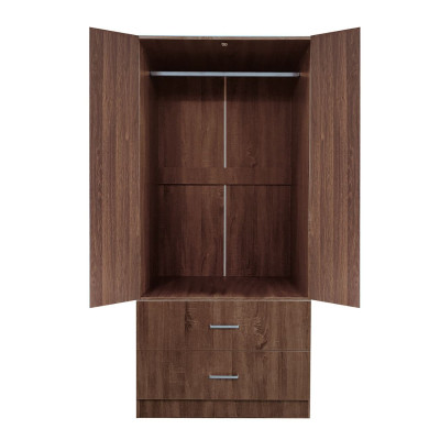 CLOSET Ντουλάπα Δίφυλλη, Ράφι, Θέσεις για Κρεμάστρες, 2 Συρτάρια, Απόχρωση Καρυδί
