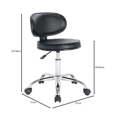 GLORY Σκαμπό με Πλάτη, Χρώμιο PU Μαύρο, Τροχήλατο, Ρύθμιση Ύψους, Περιστρεφόμενο (ΣΕΤ 2 τεμ)