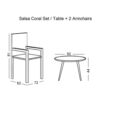 SALSA Coral Coffee Set Κήπου Μέταλλο Μαύρο - Γυαλί - Wicker Φυσικό: Τραπεζάκι+2 Πολυθρόνες