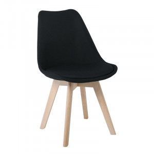 MARTIN Καρέκλα Οξιά Φυσικό, Ύφασμα Μαύρο, Μονταρισμένη Ταπετσαρία (ΣΕΤ 4 τεμ)
