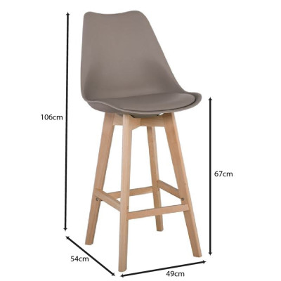 MARTIN Σκαμπό BAR Οξιά Φυσικό, Κάθισμα Η.67cm, PP-Pu Sand Beige, Μονταρισμένη Ταπετσαρία (ΣΕΤ 4 τεμ)