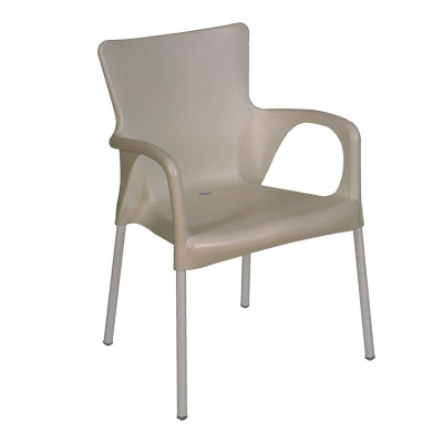 LARA Πολυθρόνα Pro Dining Στοιβαζόμενη, ALU Silver, PP - UV Protection Απόχρωση Tortora