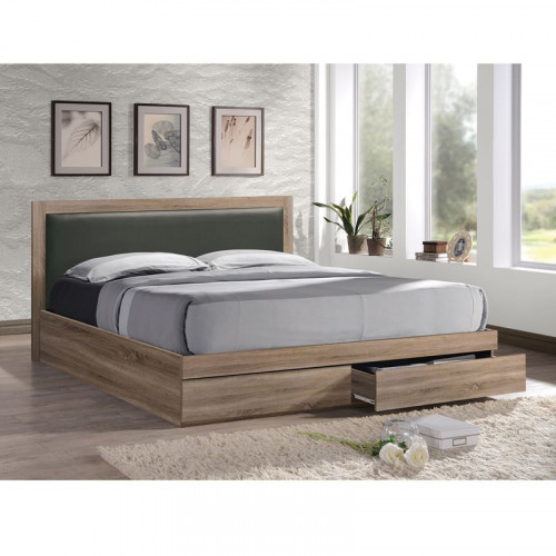 LIFE Κρεβάτι Διπλό Sonoma με 2 Συρτάρια για Στρώμα 160x200cm, Κεφαλάρι Pvc Σκούρο Γκρι