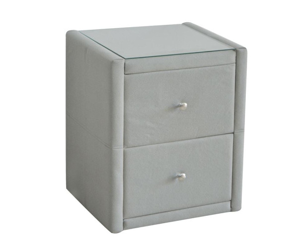 WILTON Κομοδίνο Ύφασμα Grey Stone με Προστατευτικό Γυαλί Επιφάνειας