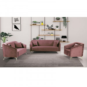 LUXE Set Σαλόνι: 3Θέσιος + 2Θέσιος + Πολυθρόνα, Ύφασμα Velure Απόχρωση Antique Pink