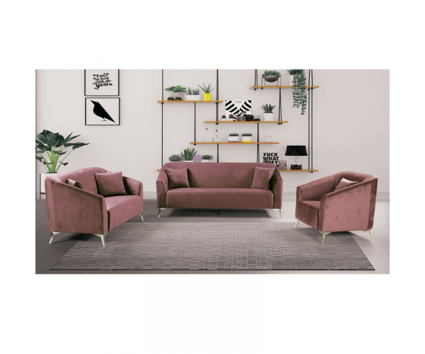 LUXE Set Σαλόνι: 3Θέσιος + 2Θέσιος + Πολυθρόνα, Ύφασμα Velure Απόχρωση Antique Pink