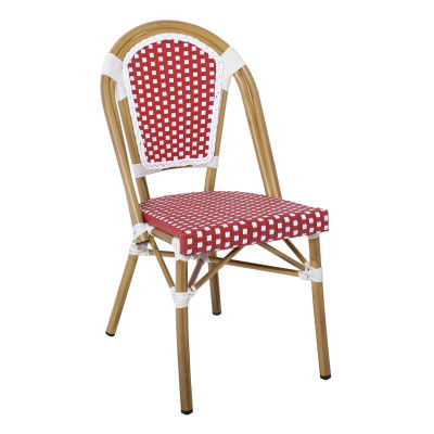 PARIS Καρέκλα Bistro Αλουμίνιο Φυσικό, Wicker Άσπρο - Κόκκινο, Στοιβαζόμενη