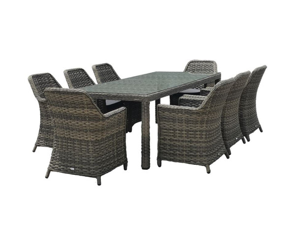 ESPERIA Set Τραπεζαρία Κήπου ALU,Wicker Grey Brown-Ανθρακί: Τραπέζι 230x100 + 8 Πολυθρόνες