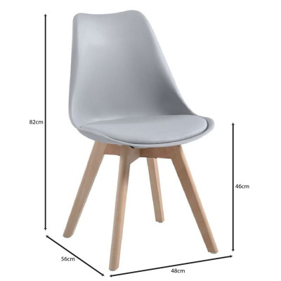 MARTIN Καρέκλα Τραπεζαρίας Κουζίνας, Ξύλο, PP Γκρι, Αμοντάριστη Ταπετσαρία (ΣΕΤ 4 τεμ)