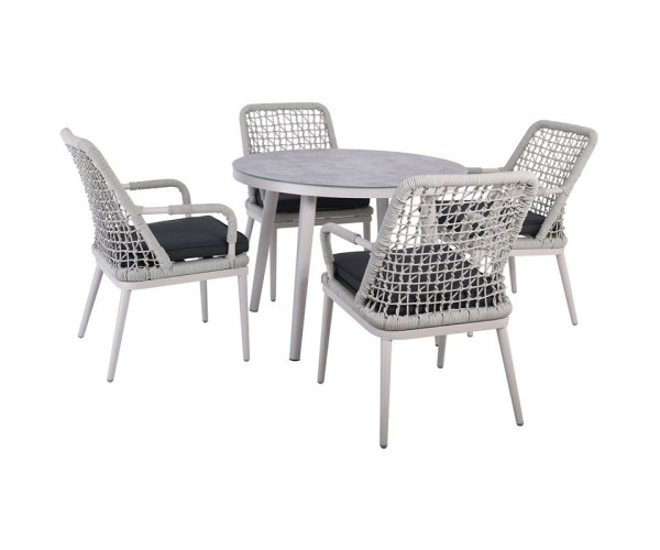 CENTRAL Set Τραπεζαρία Κήπου ALU & Rope Grey-Μαξιλ.Ανθρακί: Τραπέζι Φ100cm + 4 Πολυθρόνες CENTRAL Set Τραπεζαρία Κήπου ALU & Rope Grey-Μαξιλ.Ανθρακί: Τραπέζι Φ100cm + 4 Πολυθρόνες