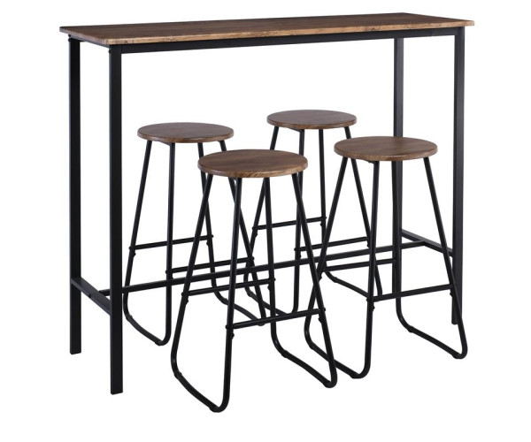 PUB Set Bar Τραπέζι + 4 Σκαμπό, Μέταλλο Βαφή Ανθρακί - Antique Brown