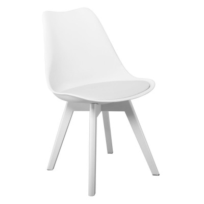 MARTIN Καρέκλα Ξύλο Άσπρο, PP Άσπρο Μονταρισμένη Ταπετσαρία (ΣΕΤ 4 τεμ)