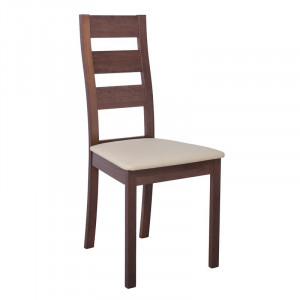 MILLER Καρέκλα Οξιά Καρυδί, PVC Εκρού (ΣΕΤ 2 τεμ)