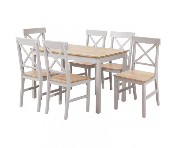 DAILY Set Τραπεζαρία Ξύλινη Σαλονιού - Κουζίνας: Τραπέζι + 6 Καρέκλες / Άσπρο - Φυσικό