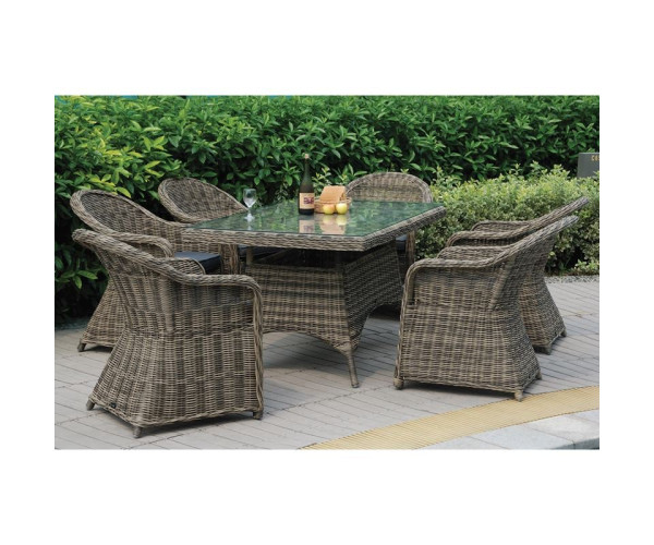 MONTANA Set Τραπεζαρία Κήπου:6 Πολυθρόνες+Τραπέζι, Αλουμίνιο- Wicker Grey Brown με Μαξιλάρια