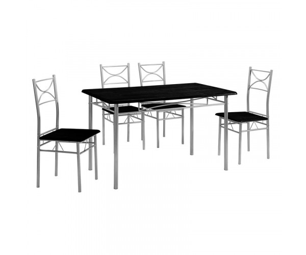 LORETO Set Τραπεζαρία Σαλονιού Κουζίνας: Τραπέζι + 4 Καρέκλες Μέταλλο Βαφή Silver, Wenge