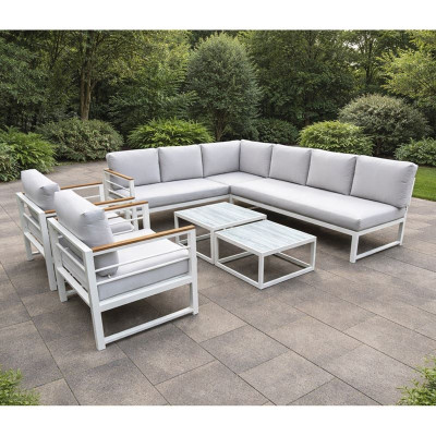 MARILIAN Set Σαλόνι Κήπου, Πολυμορφικό 6τεμ, Μέταλλο Βαφή Άσπρο, Μαξιλάρια Γκρι