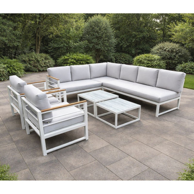 MARILIAN Set Σαλόνι Κήπου, Πολυμορφικό 6τεμ, Μέταλλο Βαφή Άσπρο, Μαξιλάρια Γκρι