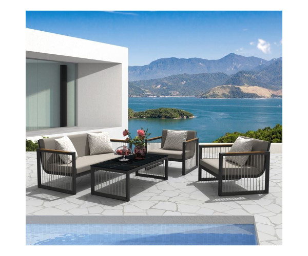 CORDOBA Set Καθιστικό ALU Ανθρακί: Καναπές+2 Πολυθρόνες+ Τραπεζάκι, Μαξιλάρια Μπεζ CORDOBA Set Καθιστικό ALU Ανθρακί: Καναπές+2 Πολυθρόνες+ Τραπεζάκι, Μαξιλάρια Μπεζ