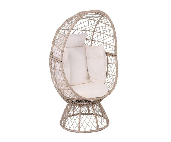 CROWN Πολυθρόνα Egg, Wicker Μπεζ, Μαξιλάρι Άσπρο CROWN Πολυθρόνα Egg, Wicker Μπεζ, Μαξιλάρι Άσπρο