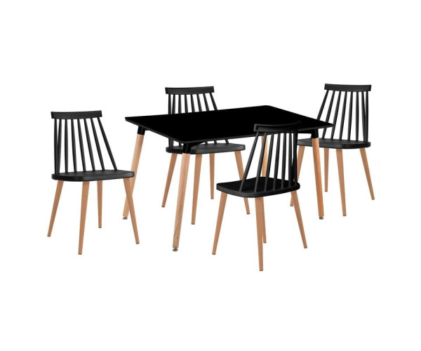LAVIDA-ART Τραπεζαρία: Τραπέζι 120x80 Οξιά/MDF + 4 Καρέκλες Μέταλλο Βαφή Φυσικό PP Μαύρο LAVIDA-ART Τραπεζαρία: Τραπέζι 120x80 Οξιά/MDF + 4 Καρέκλες Μέταλλο Βαφή Φυσικό PP Μαύρο