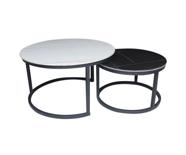 TERRY Set2 Τραπεζάκια Σαλονιού , Μέταλλο Βαφή Μαύρο, Sintered Stone White-Black Marble TERRY Set2 Τραπεζάκια Σαλονιού , Μέταλλο Βαφή Μαύρο, Sintered Stone White-Black Marble