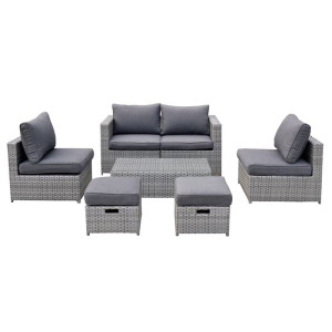 BALI Set Μέταλλο - Wicker: Τραπέζι+ 2θ Καναπέ+ 2 Σκαμπό+ 2 καθίσματα, Απόχρωση Γκρι