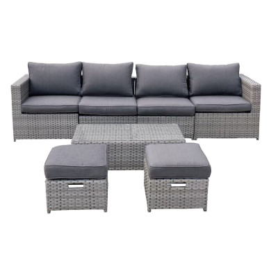 BALI Set Μέταλλο - Wicker: Τραπέζι+ 2θ Καναπέ+ 2 Σκαμπό+ 2 καθίσματα, Απόχρωση Γκρι