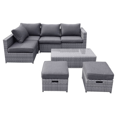 BALI Set Μέταλλο - Wicker: Τραπέζι+ 2θ Καναπέ+ 2 Σκαμπό+ 2 καθίσματα, Απόχρωση Γκρι