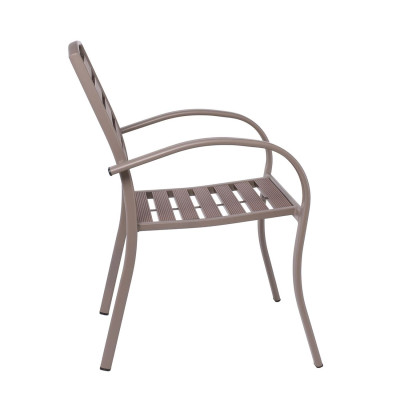SERRANO Πολυθρόνα Κήπου Μέταλλο Βαφή Sand Beige, Polywood Καρυδί, Στοιβαζόμενη