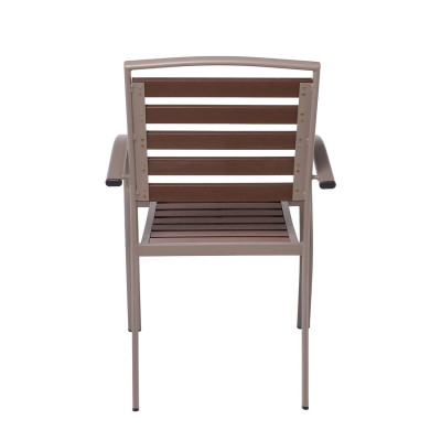 SERRANO Πολυθρόνα Κήπου Μέταλλο Βαφή Sand Beige, Polywood Καρυδί, Στοιβαζόμενη