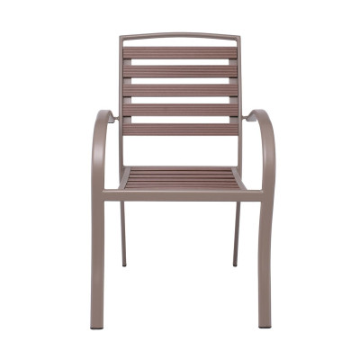 SERRANO Πολυθρόνα Κήπου Μέταλλο Βαφή Sand Beige, Polywood Καρυδί, Στοιβαζόμενη