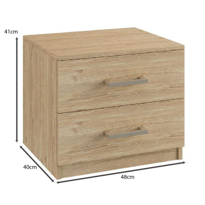 LIFE-W Κομοδίνο με 2 Συρτάρια, Απόχρωση Sonoma