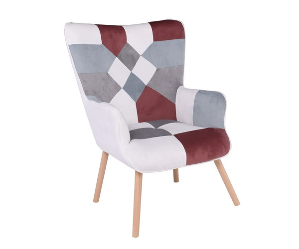 MARON Πολυθρόνα - Μπερζέρα Ξύλο Φυσικό, Ύφασμα Patchwork Brown MARON Πολυθρόνα - Μπερζέρα Ξύλο Φυσικό, Ύφασμα Patchwork Brown
