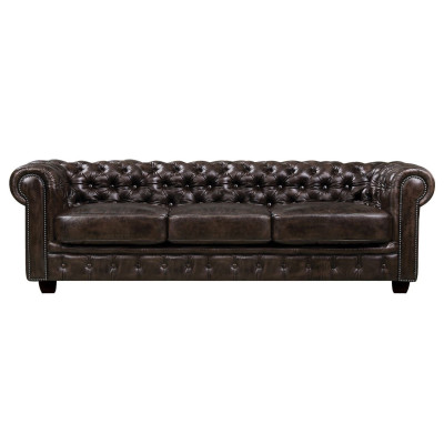 CHESTERFIELD Birmingham Καναπές 4Θέσιος Σαλονιού Καθιστικού, Δέρμα Καφέ