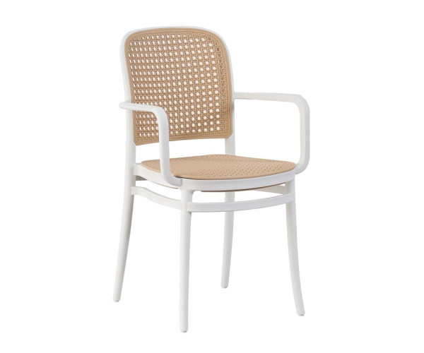 FLORENCE Πολυθρόνα PP Άσπρο, PP Rattan Μπεζ, Στοιβαζόμενη FLORENCE Πολυθρόνα PP Άσπρο, PP Rattan Μπεζ, Στοιβαζόμενη