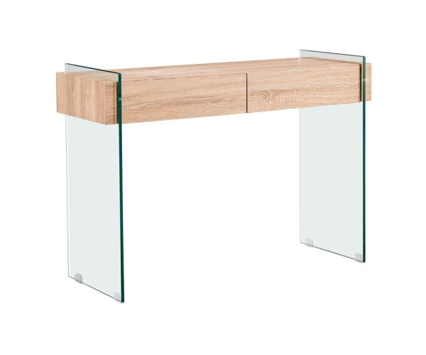 GLASSER Wood Κονσόλα Διάφανο Γυαλί 12mm - με Συρτάρια Απόχρωση Δρυς