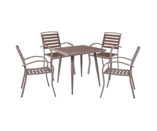 SERRANO Set Κήπου: Τραπέζι + 4 Πολυθρόνες, Μέταλλο Βαφή Sand Beige, Polywood Καρυδί SERRANO Set Κήπου: Τραπέζι + 4 Πολυθρόνες, Μέταλλο Βαφή Sand Beige, Polywood Καρυδί