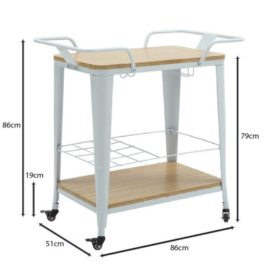 RELIX Trolley Bar-Pro Μέταλλο Βαφή Άσπρο, MDF Απόχρωση Φυσικό
