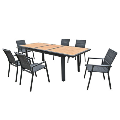 NAPOLI Πολυθρόνα Dining Αλουμίνιο Βαφή Μαύρο Textilene Ανθρακί, Στοιβαζόμενη