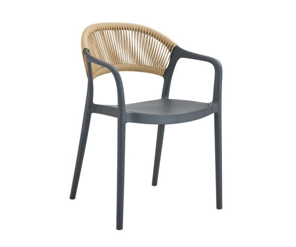 DONNA Πολυθρόνα Στοιβαζόμενη, PP-UV Ανθρακί, Rope Wicker Φυσικό DONNA Πολυθρόνα Στοιβαζόμενη, PP-UV Ανθρακί, Rope Wicker Φυσικό