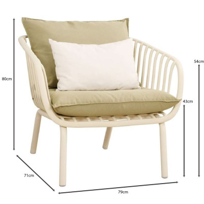 ASTRID Set Σαλόνι Κήπου 5τεμ, PP & Μέταλλο Cream, Μαξιλάρια Sandy Green