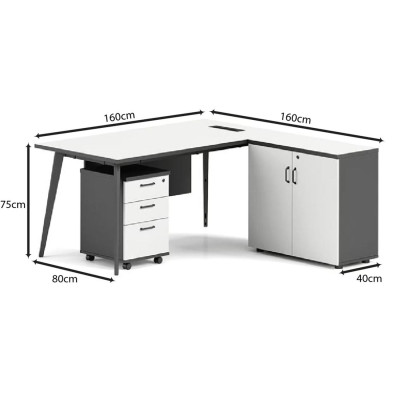 STATUS Γραφείο Γωνία Αναστρέψιμη, Απόχρωση Grey, Επιφάνεια Απόχρωση Άσπρο