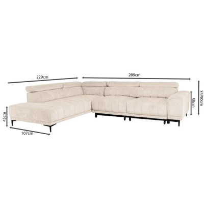 MASSIMO Καναπές Δεξιά Γωνία Ηλεκτρικά Συρόμενα Καθίσματα, Ύφασμα Water Repellent Μπεζ