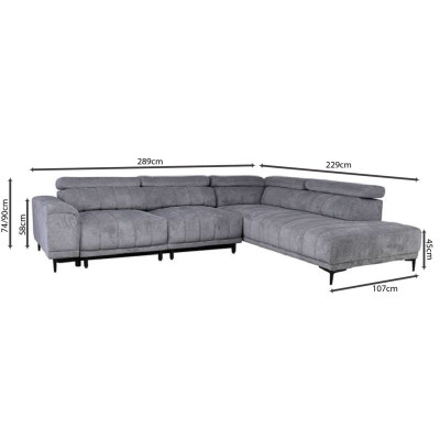 MASSIMO Καναπές Αριστερή Γωνία Ηλεκτρικά Συρόμενα Καθίσματα, Ύφασμα Water Repellent Γκρι